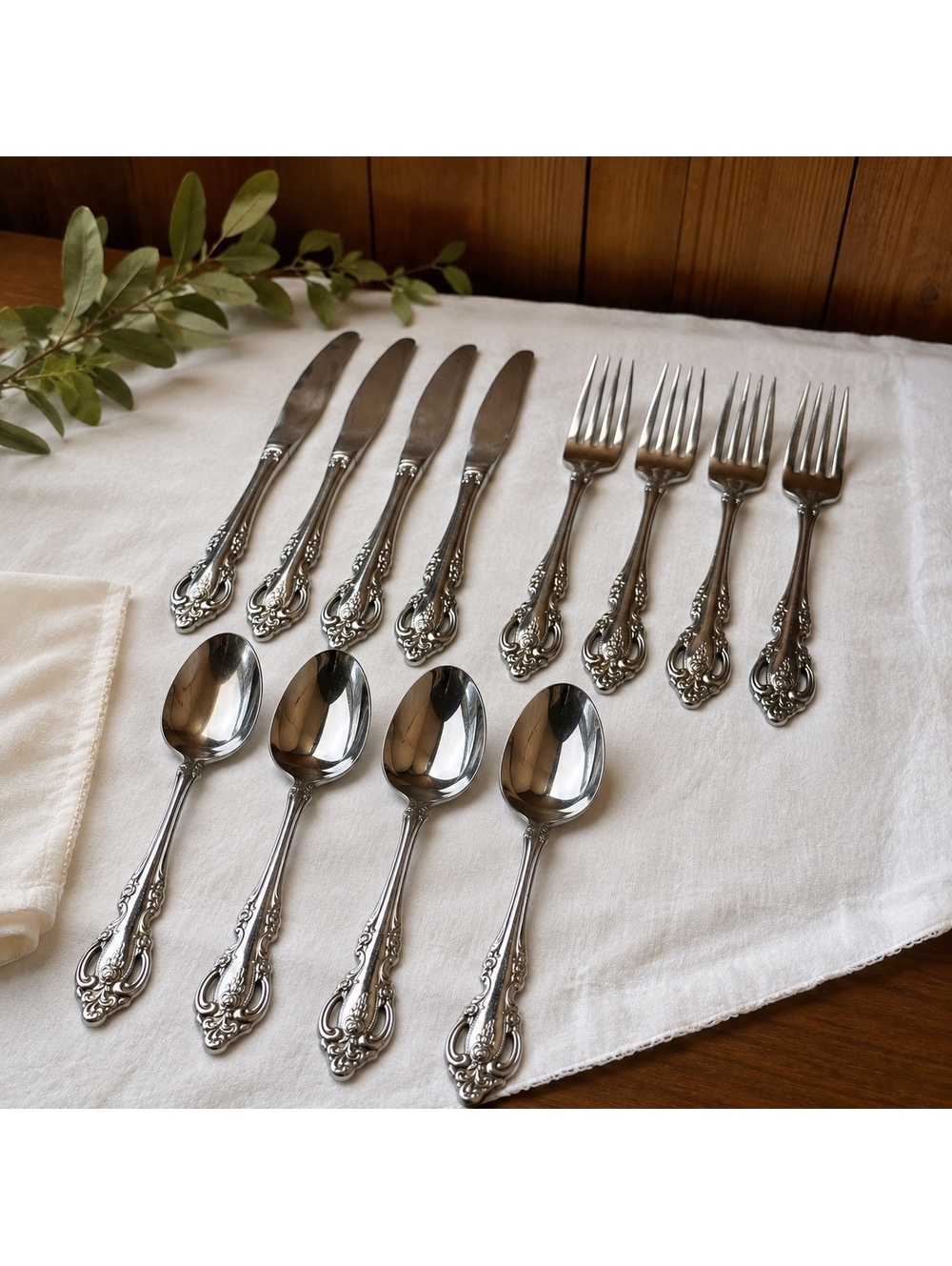 Vintage Oneida Community Brahms Flatware Set 12 Piece Stainless Service for 4
